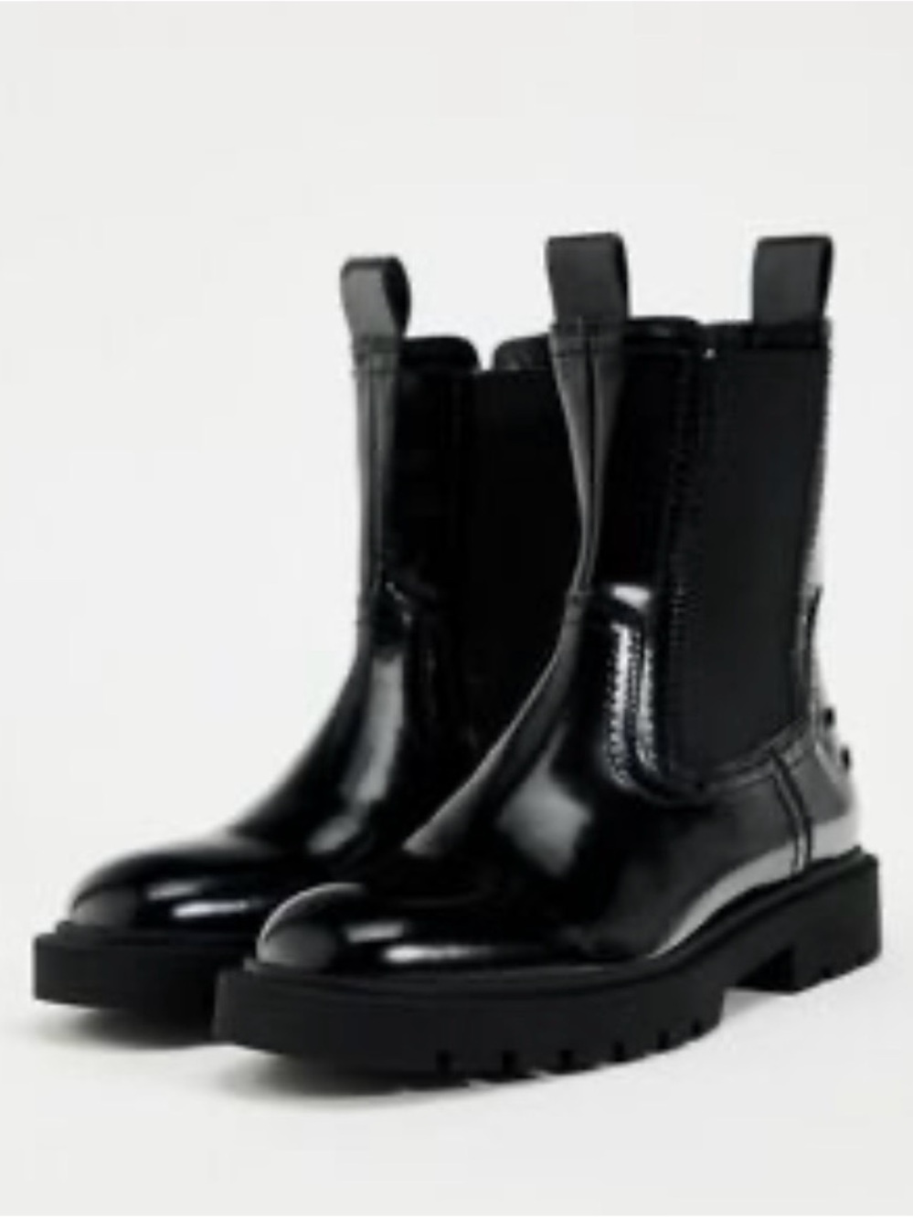Zara Black Glossy Chelsea Combat Boots